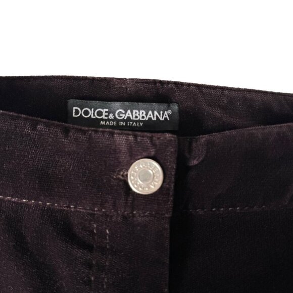 DOLCE & GABBANA Velvet Dress Pants Sz.8 Dark Brown Straight Leg Mid Rise - Picture 4 of 14